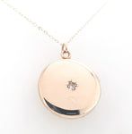 14k Gold Victorian Round Locket w/ Genuine Natural Diamond on 14k Chain (#J6520)