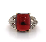 14k Yellow Gold 10.35ct Cabochon Genuine Natural Garnet Ring w/Diamonds (#J5758)