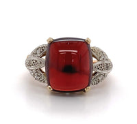 14k Yellow Gold 10.35ct Cabochon Genuine Natural Garnet Ring w/Diamonds (#J5758)
