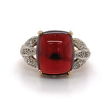 14k Yellow Gold 10.35ct Cabochon Genuine Natural Garnet Ring w/Diamonds (#J5758)