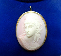 14k Gold Genuine Natural Angel Skin / Conch Shell Cameo Pin Pendant (#J3817)