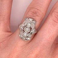 Art Deco 18k White Gold Filigree 1/2ct Genuine Natural Diamond Ring (#J4839)