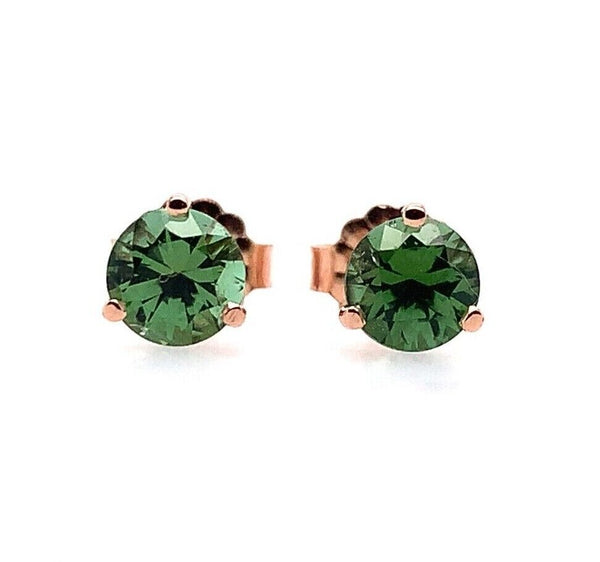 14k Rose Gold Green Genuine Natural Tourmaline Stud Earrings (#J5657)