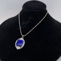 10k White Gold Art Deco Genuine Natural Lapis Lazuli Pendant Jewelry (#J5317)