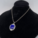 10k White Gold Art Deco Genuine Natural Lapis Lazuli Pendant Jewelry (#J5317)