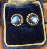 14k Gold Blue Flash Genuine Natural Moonstone Stud Earrings (#J4897)
