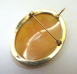 14k Gold Oval Genuine Natural Shell Cameo Pin / Pendant with Rose Bouquet #J3620