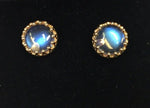 14k Gold Blue Flash Genuine Natural Moonstone Stud Earrings (#J4897)