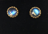 14k Gold Blue Flash Genuine Natural Moonstone Stud Earrings (#J4897)