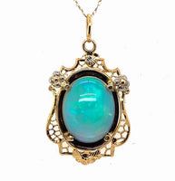 14k Yellow Gold 5.14ct Genuine Natural Opal Filigree Pendant w/ Flowers (#J5720)