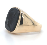10k Yellow Gold Warrior Intaglio Genuine Natural Black Onyx Men's Ring (#J5832)