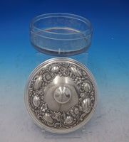 Hunt Sterling Silver Jar w/Stenciled Roses Butterfly and Chrysanthemum Lid #5319