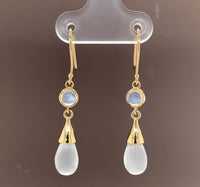 14k Yellow Gold Genuine Natural Moonstone Drop Briolette Earrings (#J5300)