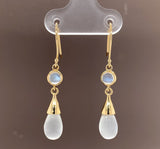 14k Yellow Gold Genuine Natural Moonstone Drop Briolette Earrings (#J5300)