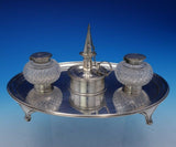 English Georgian Sterling Silver Double Inkwell w/Footed Tray Circa 1796 (#3687)