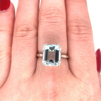 5.46ct Emerald Cut Genuine Natural Aquamarine 14k White Gold Ring (#J5790)