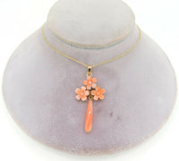 10k Gold Genuine Natural Coral Flower Pendant with 14k Gold Chain (#J4095)