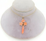 10k Gold Genuine Natural Coral Flower Pendant with 14k Gold Chain (#J4095)