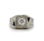 18k White Gold Art Deco Men's Diamond and Sapphire Ring Jewelry (#J5593)