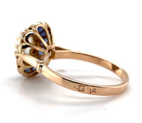 14k Yellow Gold Genuine Natural Moonstone Ring with Sapphire Halo (#J5844)