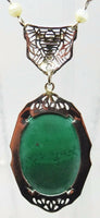 10K Gold Art Deco Malachite Necklace with Seed Pearls (#J3172)