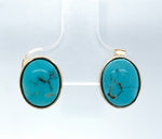 14k Yellow Gold 4.02ct Genuine Natural Kingman Turquoise Stud Earrings (#J6109)