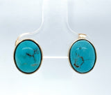 14k Yellow Gold 4.02ct Genuine Natural Kingman Turquoise Stud Earrings (#J6109)