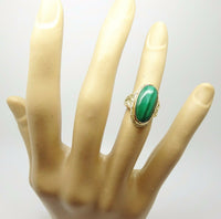 14K Yellow Gold Oval Genuine Natural Malachite Ring (#J3264)