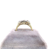 14k Gold Art Deco Genuine Natural Diamond Three Stone Filigree Ring (#J5586)