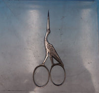 C M and J German Silverplate Embroidery Scissors Stork Design Partial Gilt #6860