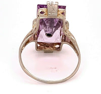 Art Deco 14k Gold Filigree Genuine Natural Amethyst and Diamond Ring (#J4845)