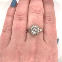 18k White Gold Art Deco Filigree .35ct TW Genuine Natural Diamond Ring (#J5945)
