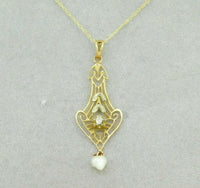 10k Yellow Gold Victorian Lavaliere Pendant with Pearl and Diamond (#J4539)