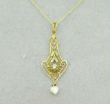 10k Yellow Gold Victorian Lavaliere Pendant with Pearl and Diamond (#J4539)