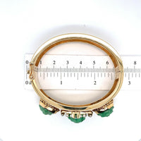 14k Yellow Gold Wide Heavy Gold Bangle Bracelet with Jade (#J5426)
