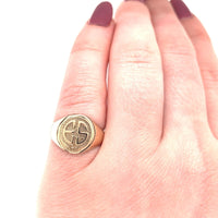 14k Yellow Gold Signet Ring with Raised Initials "ES" and "30" Jewelry (#J5682)