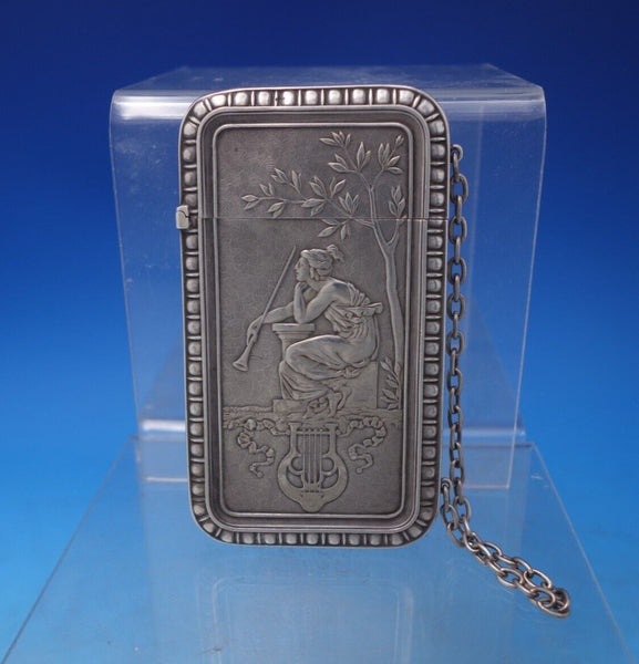 Whiting Sterling Silver Card Case Art Nouveau with Lady Tree and Chain (#7190)