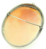 Sterling Large Genuine Natural Shell Cameo Pin Pendant with GW Frame (#J4230)