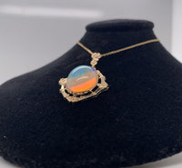 10k Yellow Gold Vintage Seven Carat Genuine Natural Opal Pendant (#J5658)