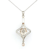 10k White Gold Victorian Lavaliere with Pearl Drop and Wreath Motif (#J6430)