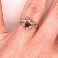 14k Yellow Gold Art Deco .50ct Genuine Natural Ruby Ring Hand Engraved (#J4837)