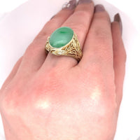 14k Yellow Gold Arts and Crafts Jade Ring Handmade (#J5447)