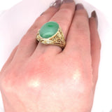 14k Yellow Gold Arts and Crafts Jade Ring Handmade (#J5447)