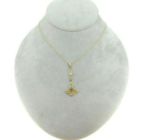 10k Yellow Gold Lavaliere Pendant with Blue Glass and Pearl (#J4762)