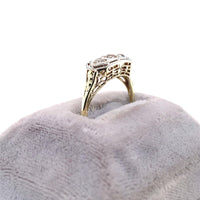 14k Gold Art Deco Genuine Natural Diamond Three Stone Filigree Ring (#J5586)