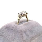 14k Gold Art Deco Genuine Natural Diamond Three Stone Filigree Ring (#J5586)