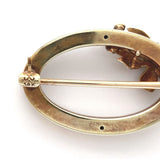 14k Gold Oval Flower Pin w/ Gilloche Engraving Applied Leaves Flowers (#J6249)
