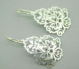 935 Sterling Custom Laser Cut Earrings Chrysanthemum Flower Damask (#J4404)