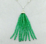 14k Gold Genuine Diamond Tassel Necklace with 18 Carats Emerald Beads (#J4480)