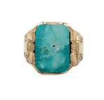 10k Yellow Gold Vintage 5.83ct Genuine Natural Turquoise Men's Ring (#J6135)